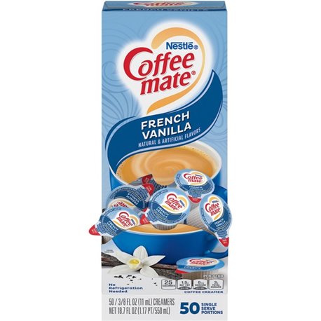 Coffee mate French Vanilla Liquid Creamer Singles - Gluten-Free - French Vanilla Flavor - 0.38 fl oz (11 mL) - 50/Box - 50 Servi