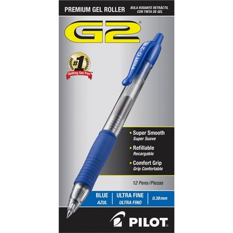 Pilot G2 Premium Gel Roller Retractable Pens - Ultra Fine Pen Point - 0.38 mm Pen Point Size - Refillable - Retractable - Blue G