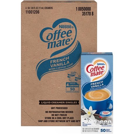 Coffee mate French Vanilla Liquid Creamer Singles - Gluten-Free - French Vanilla Flavor - 0.38 fl oz (11 mL) - 4/Carton - 50 Per