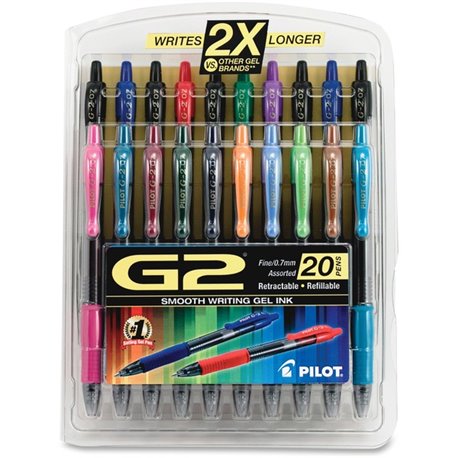 Pilot G2 20-pack Retractable Gel Ink Pens - Fine Pen Point - 0.7 mm Pen Point Size - Refillable - RetractableGel-based Ink - 20 