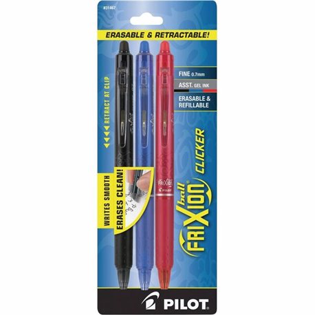 Pilot FriXion .7mm Clicker Erasable Gel Pens - Fine Pen Point - 0.7 mm Pen Point Size - Retractable - Assorted Gel-based Ink - A