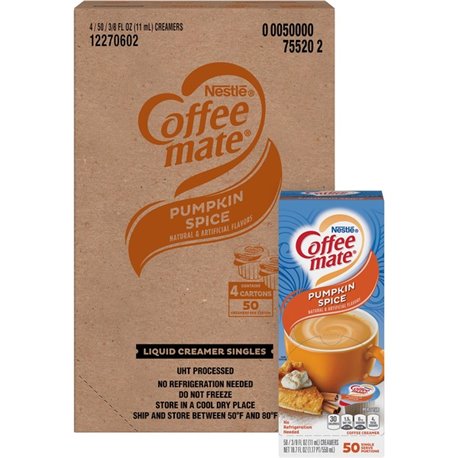 Coffee mate Pumpkin Spice Flavored Liquid Creamer Singles - Pumpkin Spice Flavor - 0.38 fl oz (11 mL) - 200/Carton - 200 Serving