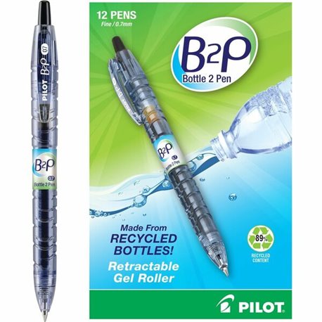 Pilot BeGreen B2P Fine Point Gel Pens - Fine Pen Point - 0.7 mm Pen Point Size - Refillable - Retractable - Black Gel-based Ink 