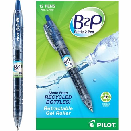 Pilot BeGreen B2P Fine Point Gel Pens - Fine Pen Point - 0.7 mm Pen Point Size - Refillable - Retractable - Blue Gel-based Ink -