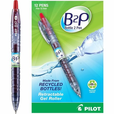 Pilot BeGreen B2P Fine Point Gel Pens - Fine Pen Point - 0.7 mm Pen Point Size - Refillable - Retractable - Red Gel-based Ink - 