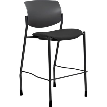 Lorell Advent Stool - Black Crepe Fabric Seat - Black Plastic Back - Powder Coated, Black Tubular Steel Frame - Four-legged Base