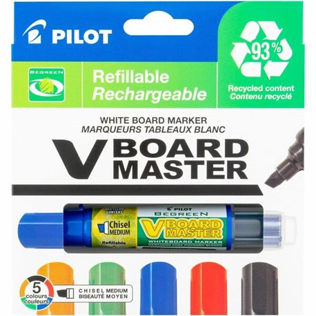 Pilot BeGreen Refillable VBoard Dry-erase Marker - Broad Marker Point - Chisel Marker Point Style - Refillable - Orange, Green, 