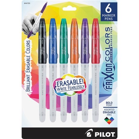 Pilot FriXion Colors Erasable Marker Pens - Bold Pen Point - 2.5 mm Pen Point Size - Black, Blue, Red, Green, Orange, Purple - W