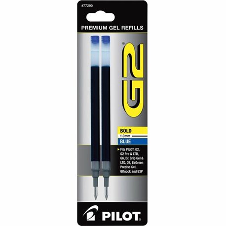 Pilot G2 Bold Gel Pen Refills - 1 mm, Bold Point - Blue Ink - Smear Proof - 2 / Pack