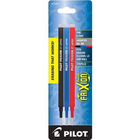 Pilot FriXion Gel Ink Pen Refills - 0.70 mm, Medium Point - Assorted Ink - Wear Resistant, Tear Resistant, Eco-friendly, Erasabl