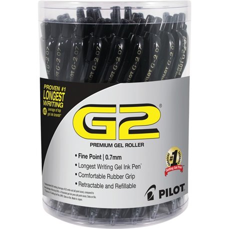 G2 Retractable Gel Ink Pens with Black Ink - Fine Pen Point - 0.7 mm Pen Point Size - Refillable - Retractable - Black - Black B