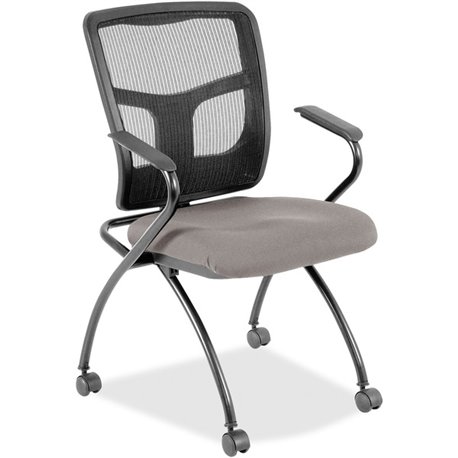 Lorell Mesh Back Nesting Training/Guest Chairs - Castillo Metal Antimicrobial Vinyl Seat - Black Mesh Back - Gray Powder Coated 