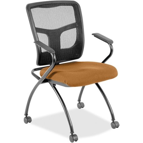 Lorell Mesh Back Nesting Training/Guest Chairs - Dillon Fiesta Antimicrobial Vinyl Seat - Black Mesh Back - Gray Powder Coated M