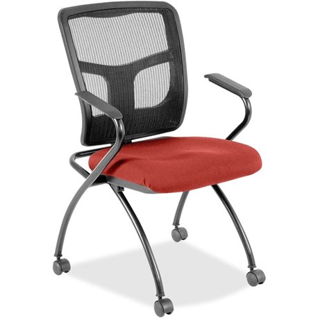 Lorell Mesh Back Nesting Training/Guest Chairs - Canyon Red Rock Antimicrobial Vinyl Seat - Black Mesh Back - Gray Powder Coated
