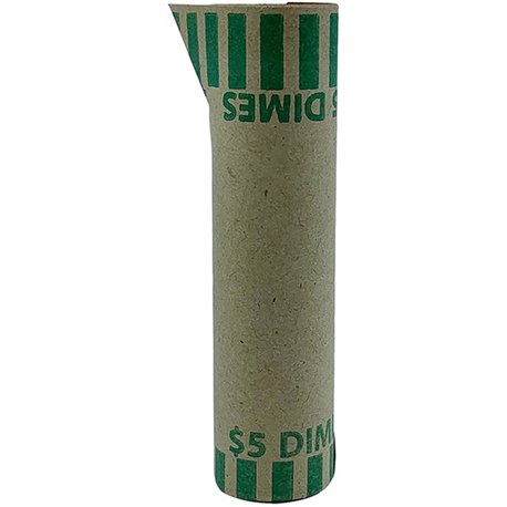 PAP-R Tubular Coin Wrappers - Total $5.0 in 50 Coins of 10� Denomination - Heavy Duty, Burst Resistant - Kraft - Green - 1000 / 