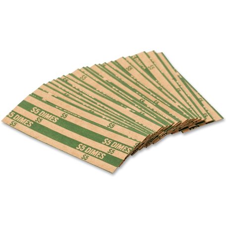 PAP-R Flat Coin Wrappers - Total $5.0 in 50 Coins of 10� Denomination - Heavy Duty - Paper - Green - 1000 / Box