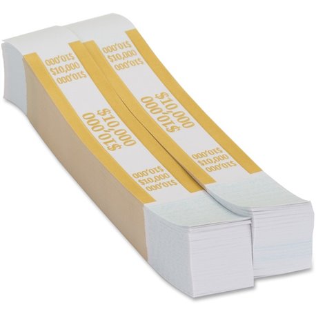 PAP-R Currency Straps - 1.25" Width - Self-sealing, Self-adhesive, Durable - 20 lb Basis Weight - Kraft - White, Yellow - 1000 /