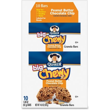 Quaker Oats Peanut Butter Big Chewy Granola Bar - Individually Wrapped - Peanut Butter - Box - 1.48 oz - 10 / Box