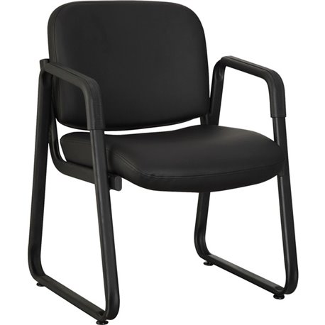Lorell Upholstered Guest Chair - Black Leather, Plywood Seat - Black Leather, Plywood Back - Metal Frame - Black - 1 Each
