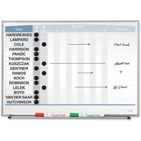 Quartet Matrix 15-employee In/Out Board - 16" Height x 23" Width - White Natural Cork Surface - Magnetic, Durable - Silver Frame