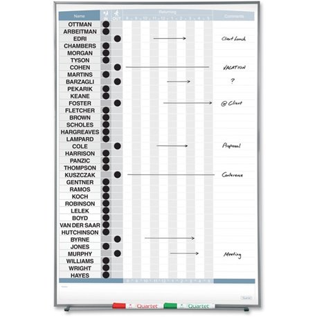 Quartet Matrix 36-employee In/Out Board - 34" Height x 23" Width - White Natural Cork Surface - Magnetic, Durable - Silver Frame