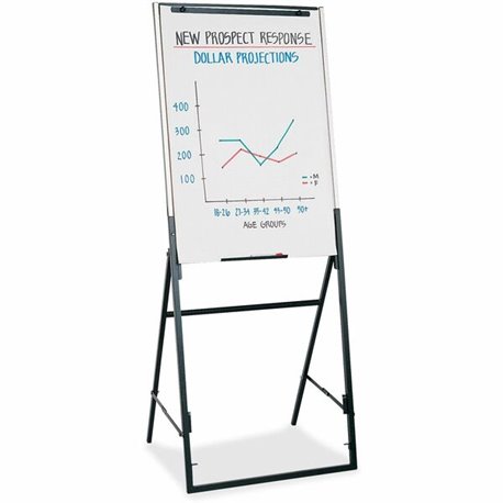 Quartet Futura Easel Whiteboard/Flip Chart - 26" (2.2 ft) Width x 35" (2.9 ft) Height - White Melamine Surface - Black Frame - R