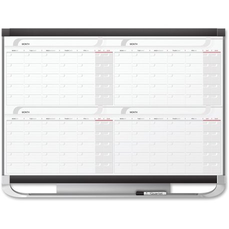 Quartet Prestige 2 Magnetic Calendar Total Erase Whiteboard - Monthly - 4 Month - Graphite, White - Steel - 36" Height x 48" Wid