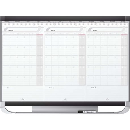 Quartet Prestige 2 Sliding Panel Calendar Board - Monthly - 3 Month - Graphite, White - 24" Height x 36" Width - Stain Resistant