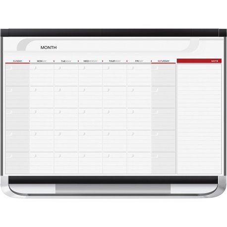 Quartet Prestige 2 Magnetic Monthly Calendar Board - Monthly - 1 Month - Graphite, White - Steel - 24" Height x 36" Width - Eras