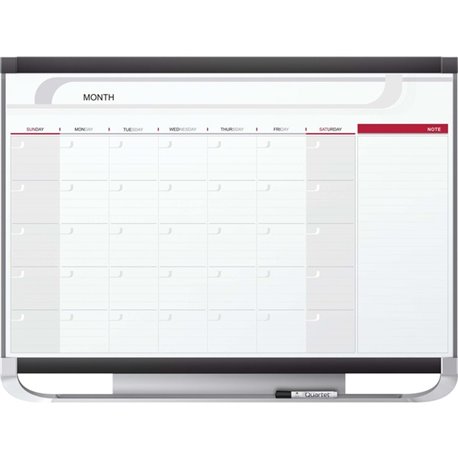 Quartet Prestige 2 Magnetic Monthly Calendar Board - Monthly - 1 Month - Graphite, White - Steel - 36" Height x 48" Width - Eras