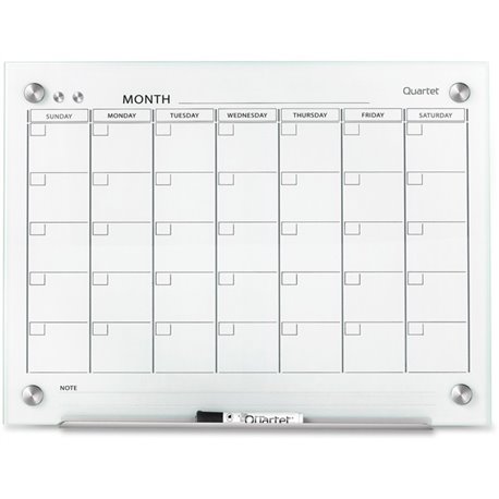 Quartet Infinity Glass Glass Dry-Erase Calendar Board - Monthly - 1 Month - White - Tempered Glass - 18" Height x 24" Width - Ma