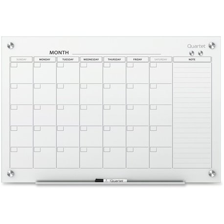 Quartet Infinity Glass Dry-Erase Calendar Board - Monthly - 1 Month - White - Tempered Glass - 24" Height x 36" Width - Magnetic