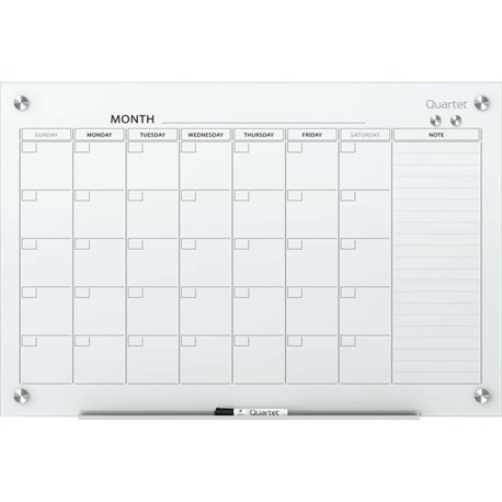 Quartet Infinity Magnetic Glass Dry-Erase Calendar Board - Monthly - 1 Month - White - Tempered Glass - 36" Height x 48" Width -