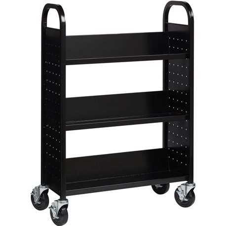 Lorell Single-sided Book Cart - 3 Shelf - Round Handle - 5" Caster Size - Steel - x 32" Width x 14" Depth x 46" Height - Black -