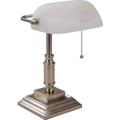 Lorell Classic Banker's Lamp - 15" Height - 6.5" Width - 10 W LED Bulb - Brushed Nickel - Desk Mountable - Silver - for Desk, Ta