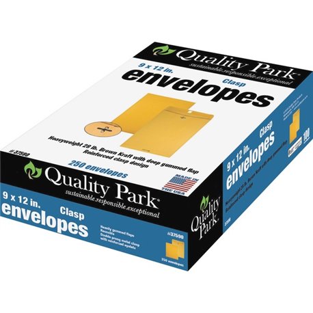 Quality Park 9 x 12 Clasp Envelopes in Dispenser Box - Clasp - 90 - 9" Width x 12" Length - 28 lb - Clasp - Kraft - 250 / Box - 