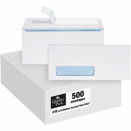 Quality Park No. 10 Window Security Tinted Envelopes with a Self-Seal Closure - Single Window - 10 - 4 1/8" Width x 9 1/2" Lengt