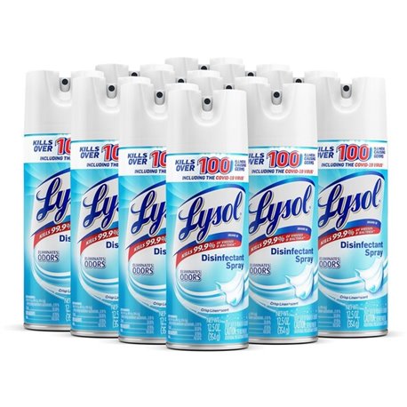 Lysol Crisp Linen Disinfectant Spray - 12.50 oz (0.78 lb) - Crisp Linen Scent - 12 / Carton - Clear