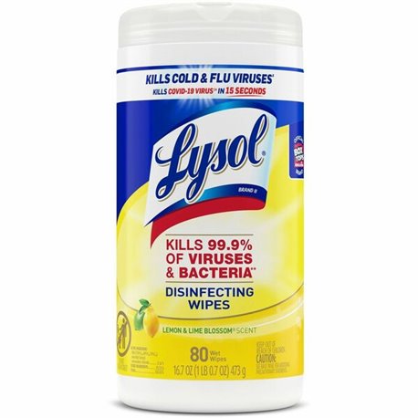 Lysol Disinfecting Wipes - Ready-To-Use - Lemon, Lime Blossom Scent - 7" Length x 7.25" Width - 80 / Tub - 1 Each - Deodorize, P