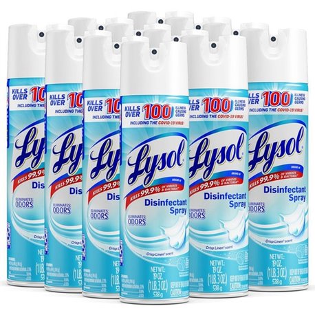 Lysol Crisp Linen Disinfectant Spray - 19 fl oz (0.6 quart) - Crisp Linen Scent - 12 / Carton - Easy to Use - Clear