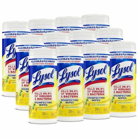 Lysol Lemon/Lime Disinfect Wipes - For Multi Surface, Multipurpose - Lemon & Lime Blossom Scent - 7" Length x 7.25" Width - 35 /