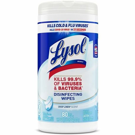 Lysol Disinfecting Wipes - For Multipurpose, Multi Surface - Crisp Linen Scent - 7" Length x 7.25" Width - 80 / Canister - 1 Eac