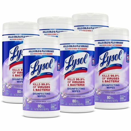 Lysol Early Morning Breeze Disinfecting Wipes - For Multipurpose, Multi Surface - Early Morning Breeze Scent - 80 / Canister - 6