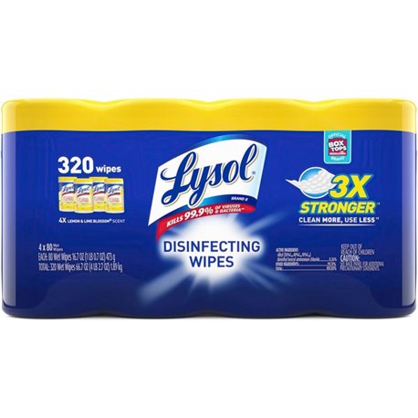 Lysol 4-pack Disinfecting Wipes - Lemon Lime Scent - 80.0 / Canister - 4 / Pack - Pre-moistened, Antibacterial, Disinfectant - W