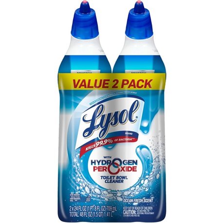 Lysol Hydrogen Peroxide Toilet Cleaner - 24 fl oz (0.8 quart) - Ocean Fresh Scent - 2 / Pack - Bleach-free, Residue-free - Blue