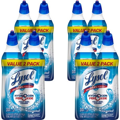 Lysol Hydrogen Peroxide Toilet Cleaner - 24 fl oz (0.8 quart) - Ocean Fresh Scent - 8 / Carton - Residue-free, Bleach-free, Disi