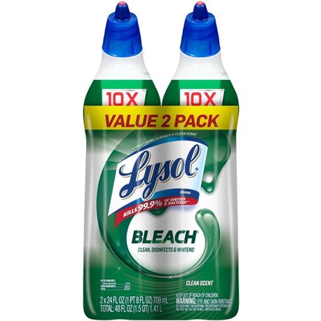 Lysol Bleach Toilet Bowl Cleaner - 24 fl oz (0.8 quart)Bottle - 2 / Pack - Disinfectant, Deodorize - Blue