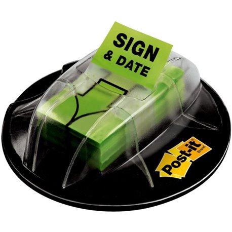 Post-it Message Flags - 200 x Bright Green - 1" x 1 3/4" - Arrow, Rectangle - Unruled - "Sign & Date" - Green - Removable, Self-
