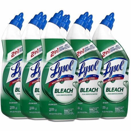 Lysol Bleach Toilet Bowl Cleaner - 24 fl oz (0.8 quart)Bottle - 9 / Carton - Disinfectant, Deodorize - Blue