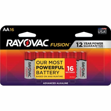 Rayovac Fusion Advanced Alkaline AA Batteries - For Multipurpose - AA - 1.5 V DC - 16 / Pack